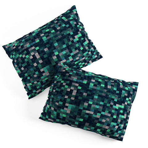 Kaleiope Studio Teal and Gray Squares Pillow Shams