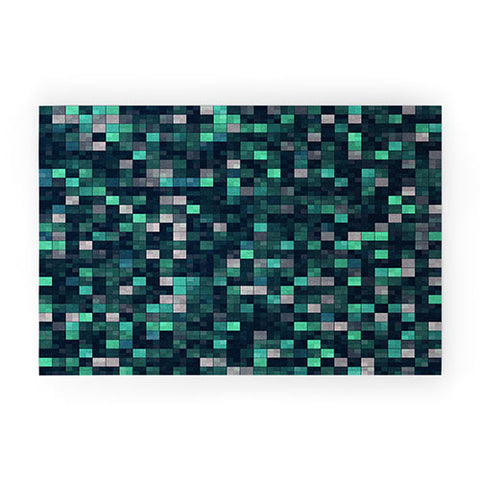 Kaleiope Studio Teal and Gray Squares Welcome Mat