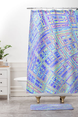 Kaleiope Studio Trippy Vibrant Fractal Texture Shower Curtain And Mat