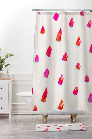 Kangarui Brush Pattern Pink Shower Curtain And Mat