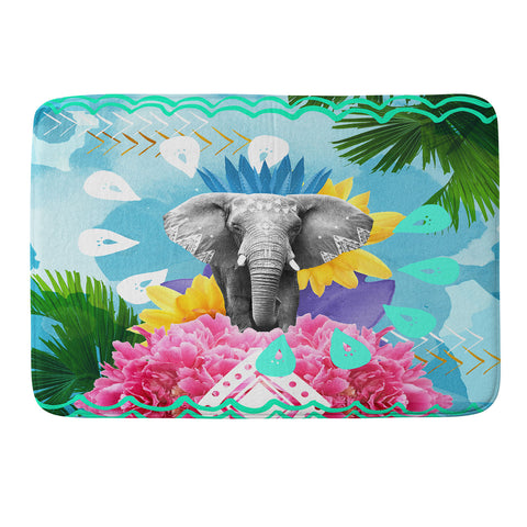 Kangarui Elephant Festival Blue Memory Foam Bath Mat