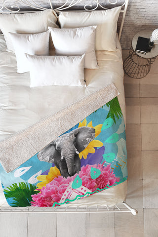 Kangarui Elephant Festival Blue Fleece Throw Blanket