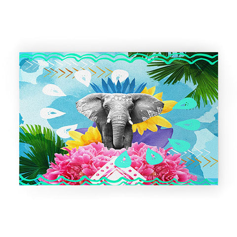 Kangarui Elephant Festival Blue Welcome Mat