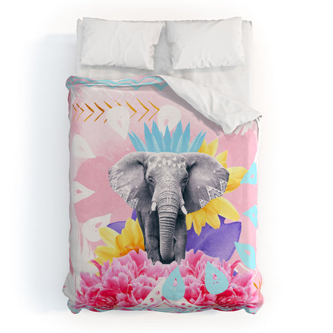 Kangarui Elephant Festival Pink Duvet Cover