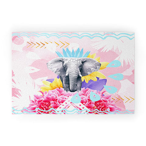 Kangarui Elephant Festival Pink Welcome Mat
