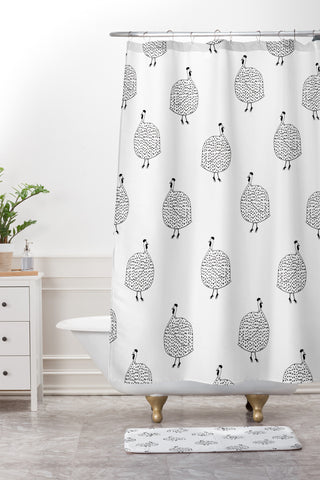 Kangarui Guinea Fowls On Safari Shower Curtain And Mat