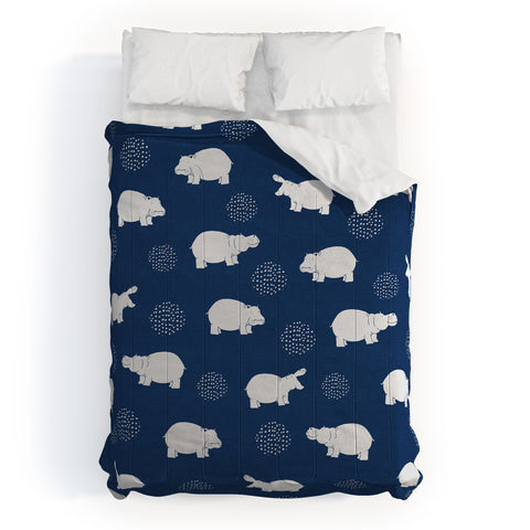 Kangarui Happy Hippo Blue Comforter