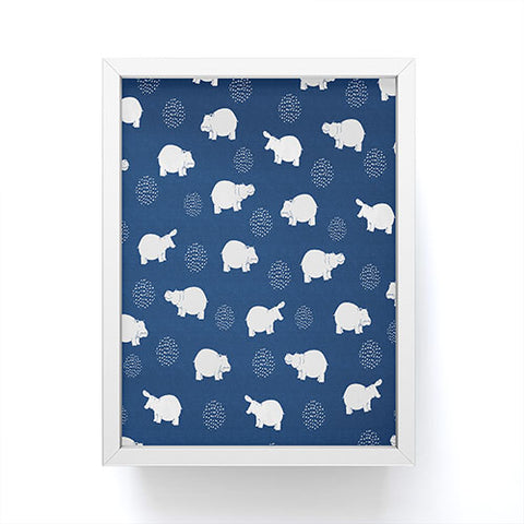 Kangarui Happy Hippo Blue Framed Mini Art Print