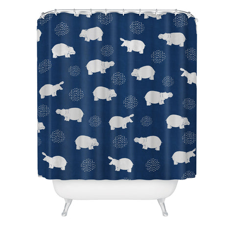 Kangarui Happy Hippo Blue Shower Curtain