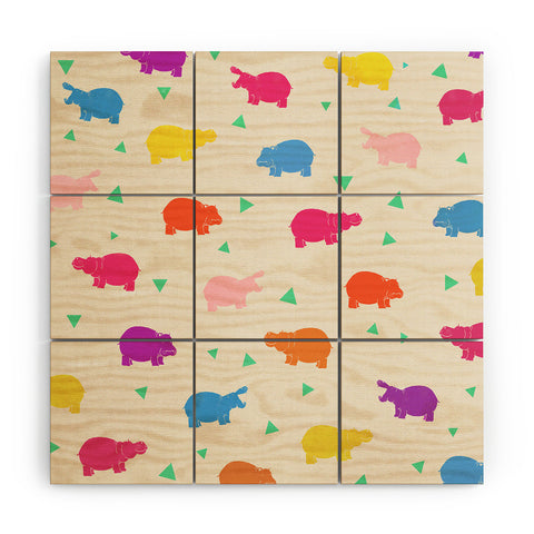 Kangarui Happy Hippo Party Wood Wall Mural