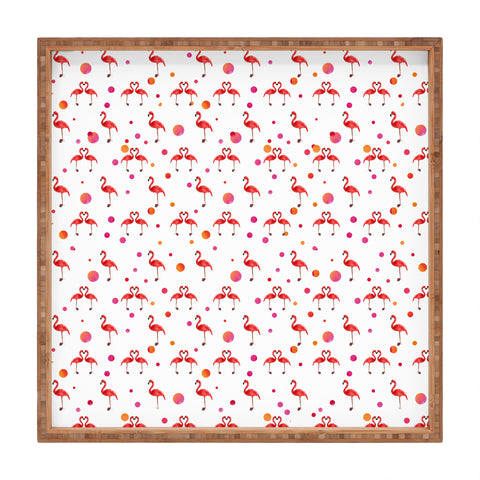 Kangarui Pink Flamingo Pattern Square Tray