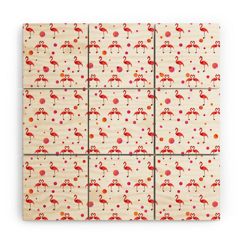 Kangarui Pink Flamingo Pattern Wood Wall Mural