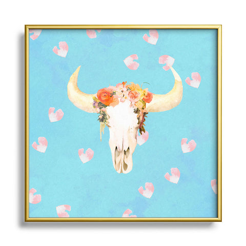Kangarui Romantic Boho Buffalo II Metal Square Framed Art Print