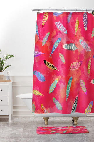 Kangarui Sunset Feathers Shower Curtain And Mat