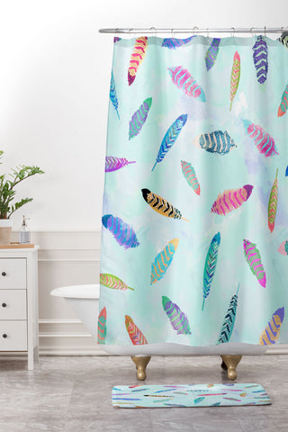 Kangarui Swimming Feathers Shower Curtain And Mat