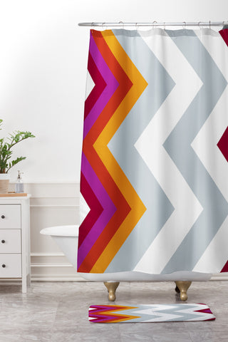 Karen Harris Modernity Solstice Warm Chevron Shower Curtain And Mat
