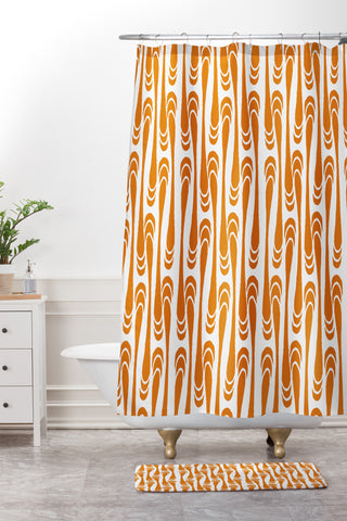 Karen Harris Teardrops Orange On White Shower Curtain And Mat