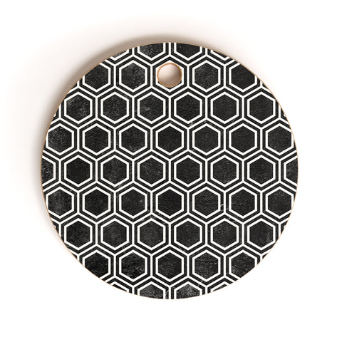 Kelly Haines Black Concrete Hexagons Cutting Board Round