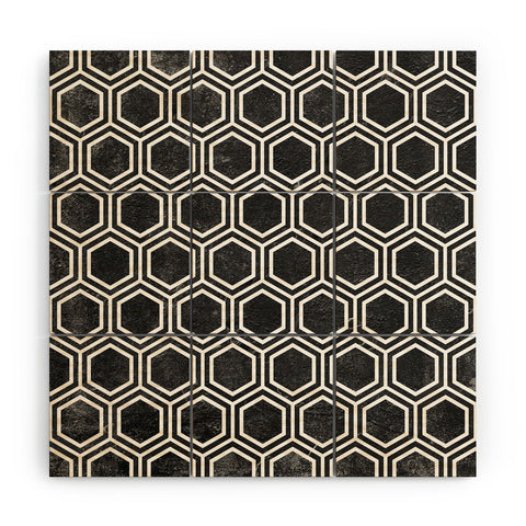 Kelly Haines Black Concrete Hexagons Wood Wall Mural