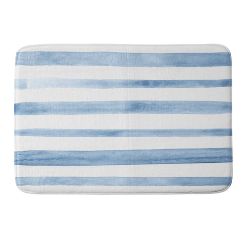 Kelly Haines Blue Watercolor Stripes Memory Foam Bath Mat