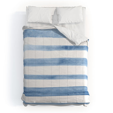Kelly Haines Blue Watercolor Stripes Comforter