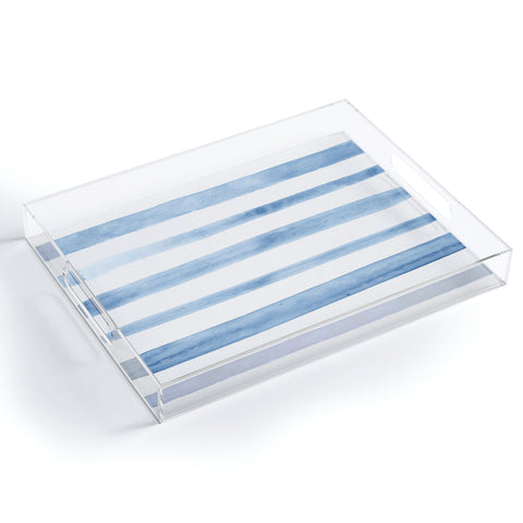 Kelly Haines Blue Watercolor Stripes Acrylic Tray