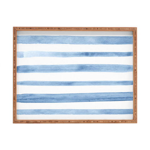 Kelly Haines Blue Watercolor Stripes Rectangular Tray