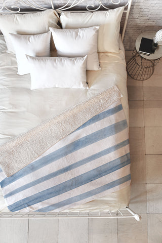 Kelly Haines Blue Watercolor Stripes Fleece Throw Blanket