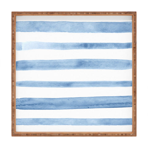 Kelly Haines Blue Watercolor Stripes Square Tray