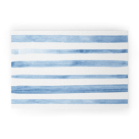Kelly Haines Blue Watercolor Stripes Welcome Mat