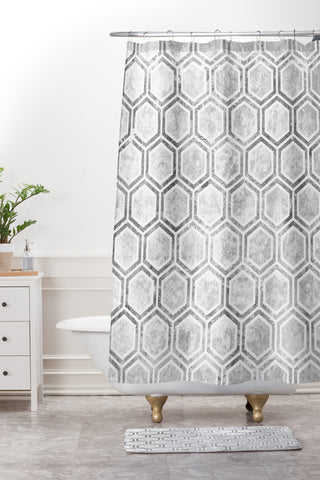 Kelly Haines Concrete Hexagons Shower Curtain And Mat