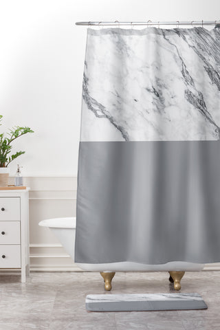 Kelly Haines Gray Marble Shower Curtain And Mat
