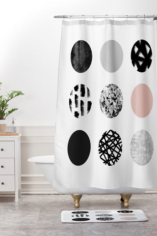 Kelly Haines Mixed Media Dots Shower Curtain And Mat