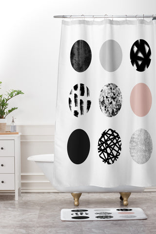 Kelly Haines Mixed Media Dots Shower Curtain And Mat