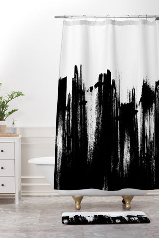 Kelly Haines Monochrome Brushstrokes Shower Curtain And Mat