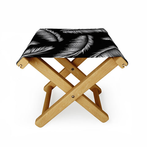 Kelly Haines Monochrome Palm Leaves Folding Stool