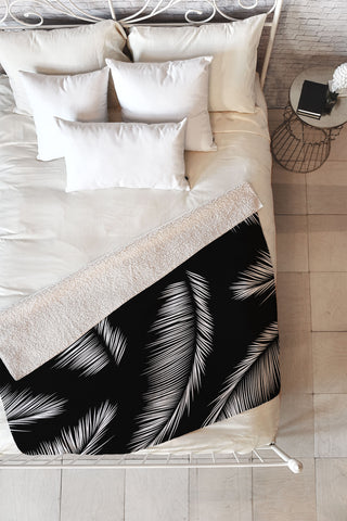 Kelly Haines Monochrome Palm Leaves Fleece Throw Blanket