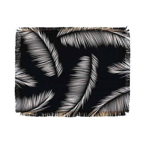 Kelly Haines Monochrome Palm Leaves Throw Blanket