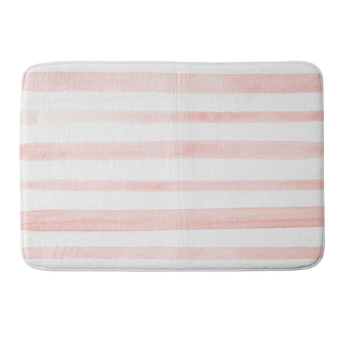 Kelly Haines Pink Watercolor Stripes Memory Foam Bath Mat