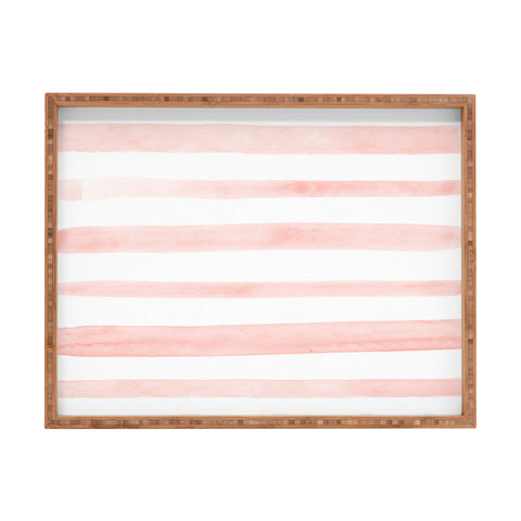 Kelly Haines Pink Watercolor Stripes Rectangular Tray
