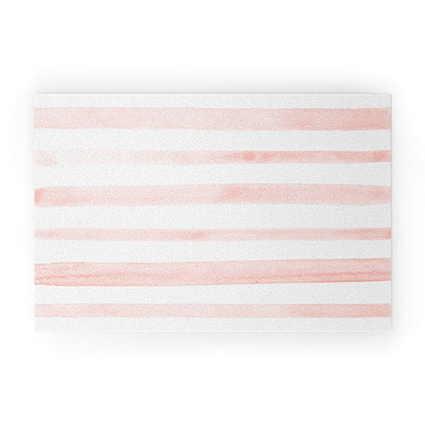 Kelly Haines Pink Watercolor Stripes Welcome Mat