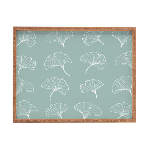 Kelly Haines Teal Ginkgo Leaves Rectangular Tray