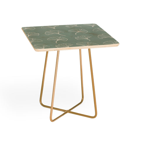 Kelly Haines Teal Ginkgo Leaves Square Side Table