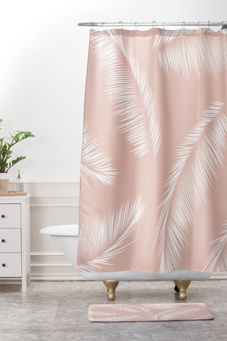 Kelly Haines Tropical Palm Leaves Shower Curtain And Mat