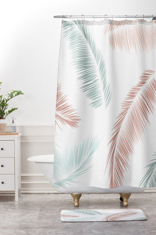Kelly Haines Tropical Palm Leaves V2 Shower Curtain And Mat