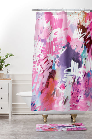 Kent Youngstrom pink brush strokes Shower Curtain And Mat