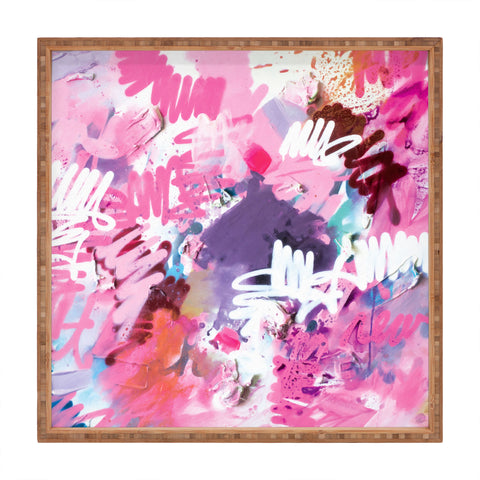 Kent Youngstrom pink brush strokes Square Tray