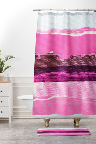 Kent Youngstrom pink stripes Shower Curtain And Mat