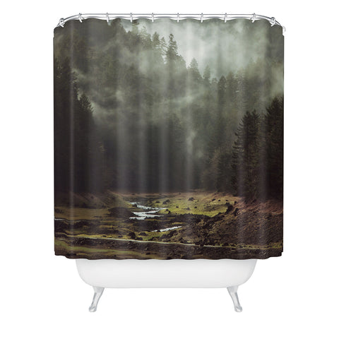 Kevin Russ Foggy Forest Creek Shower Curtain