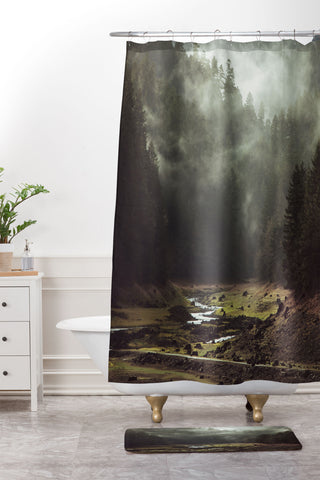 Kevin Russ Foggy Forest Creek Shower Curtain And Mat